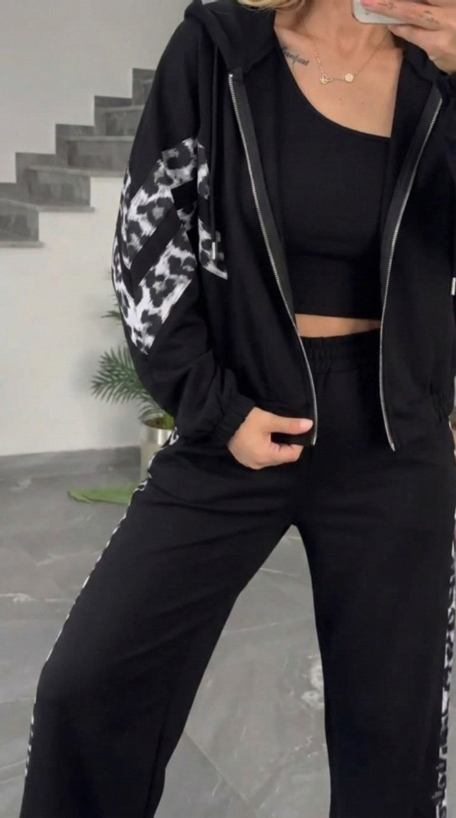 Janes Black Casual Sport Streetwear Set Wholesale Clothing Lounge