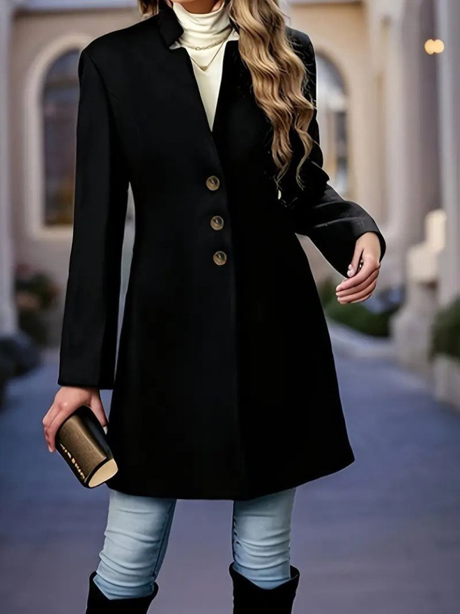 Janes Schwarzer Eleganter Einreihiger Mantel Großhandelskleidung Lässig