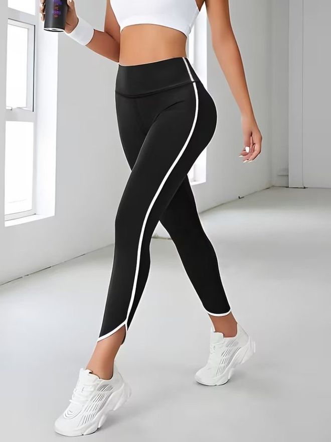 Janes Schwarze Sportliche Lässige Tregging Hose Mit Hoher Taille Großhandelskleidung Lässig