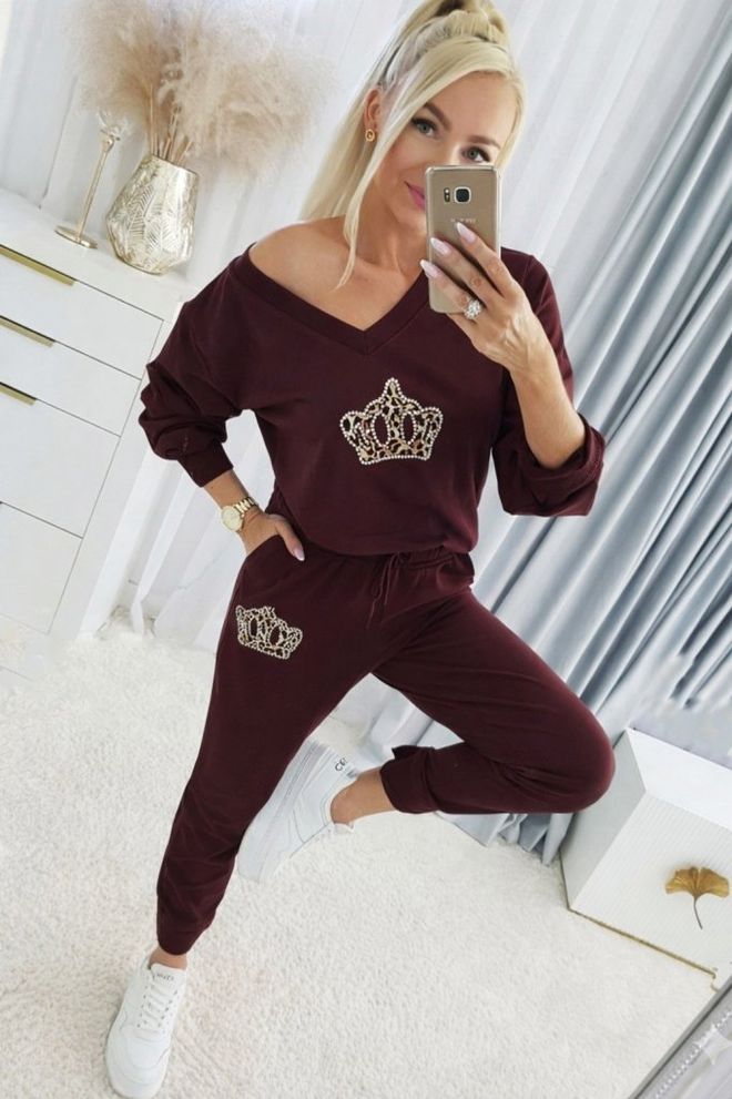 Janes Anzug Bordeauxrot Lässig Sport Sexy Großhandelskleidung Lässig