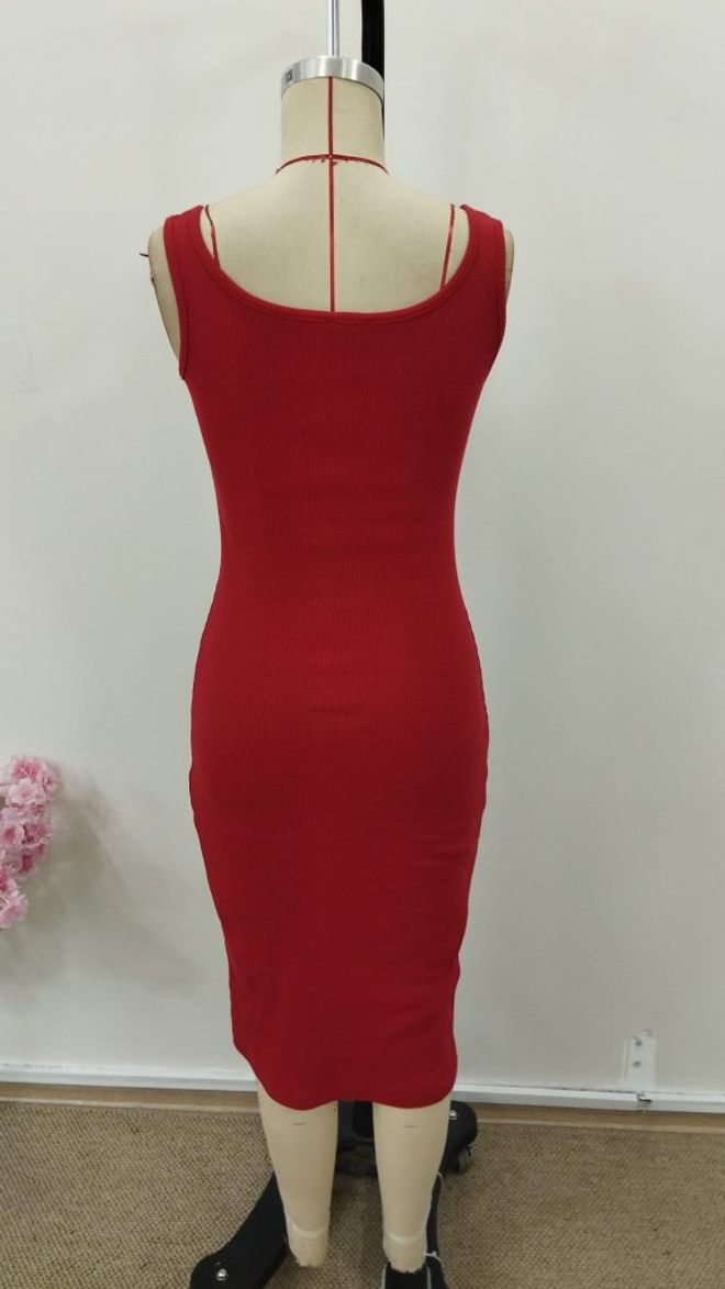 Janes Vestido Bodycon Midi Rojo Con Cuello Entallado Ropa al por mayor Verano