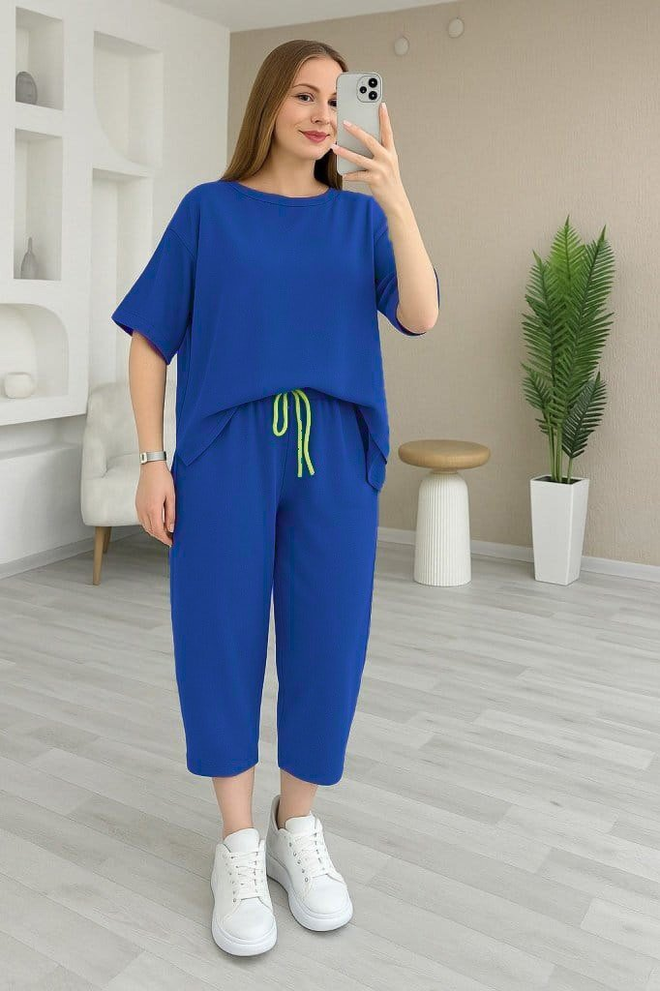 Janes Blue Casual Sport Suit With Drawstring Closure Wholesale Clothing 1