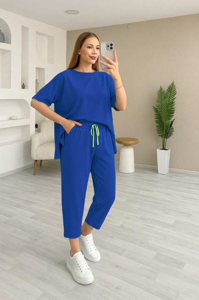 Janes Blue Casual Sport Suit With Drawstring Closure Wholesale Clothing Lounge