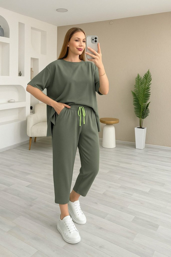 Janes Grünes Lässiges Sport Oversized Set Großhandelskleidung Modest