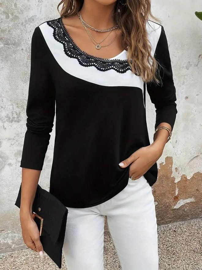 Janes Црна Елегантна Блуза Са Дугоим Рукавима Велепродаја одеће Неформалан