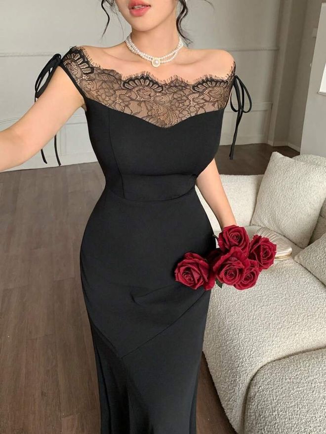 Janes Элегантное Черное Платье оболочка С Открытыми Плечами Оптовая продажа одежды Винтаж