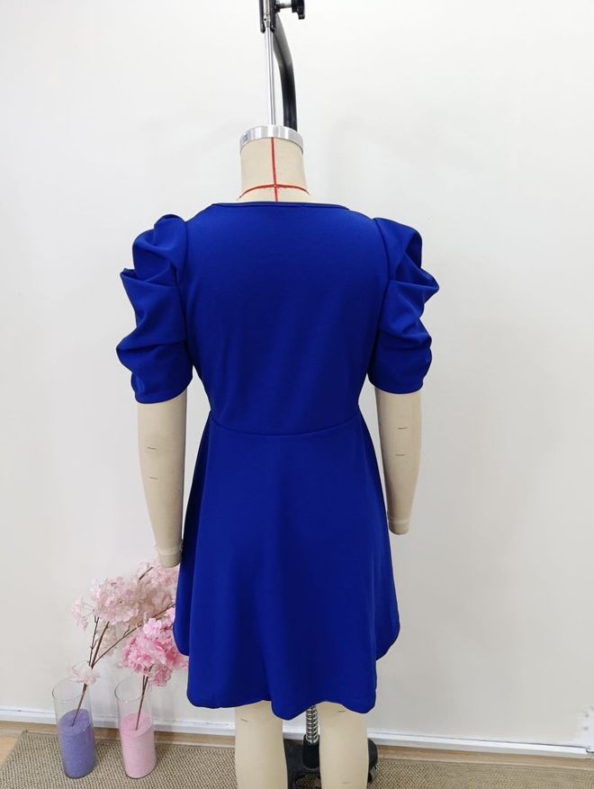 Janes Mavi Zarif Fit & Flare Mini Elbise Toptan Giyim Kolej