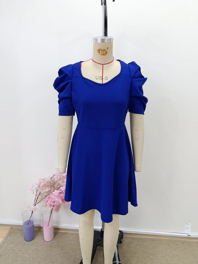 Janes Mavi Zarif Fit & Flare Mini Elbise Toptan Giyim Doğum Günü