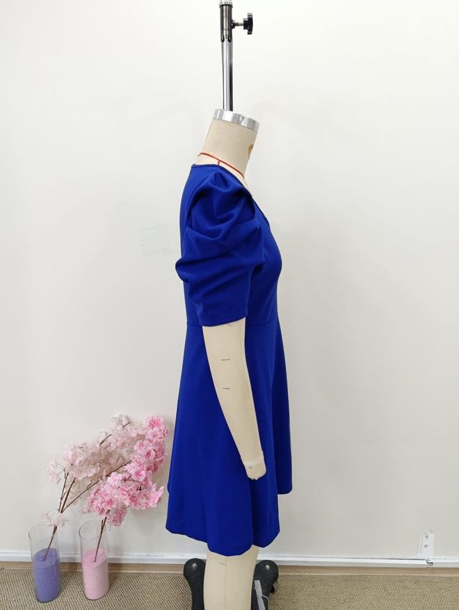 Janes Mavi Zarif Fit & Flare Mini Elbise Toptan Giyim Yaz