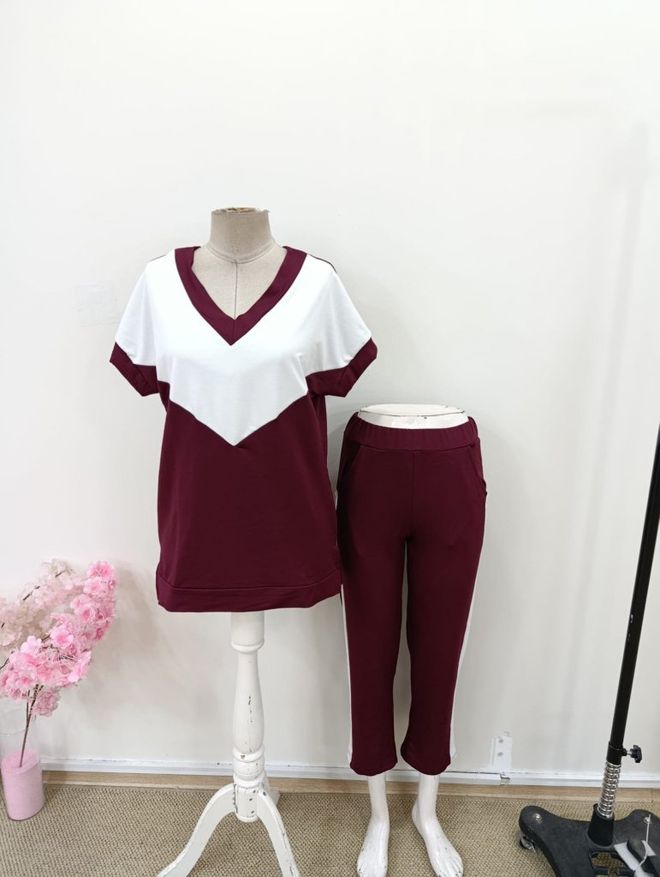 Janes Claret Red Casual Sport Suit With Cropped Tapered Pants Wholesale Clothing Formal