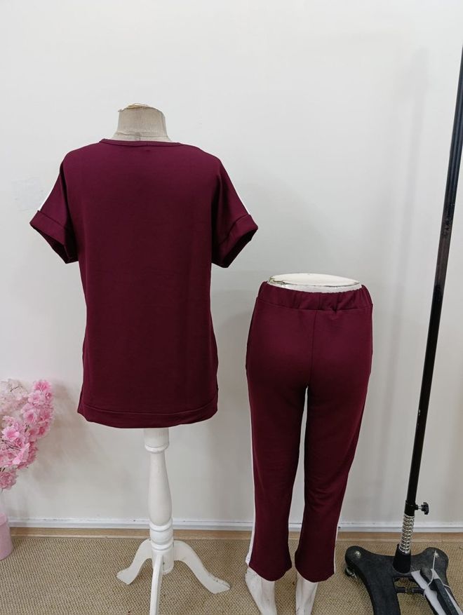 Janes Claret Red Casual Sport Suit With Cropped Tapered Pants Wholesale Clothing 5