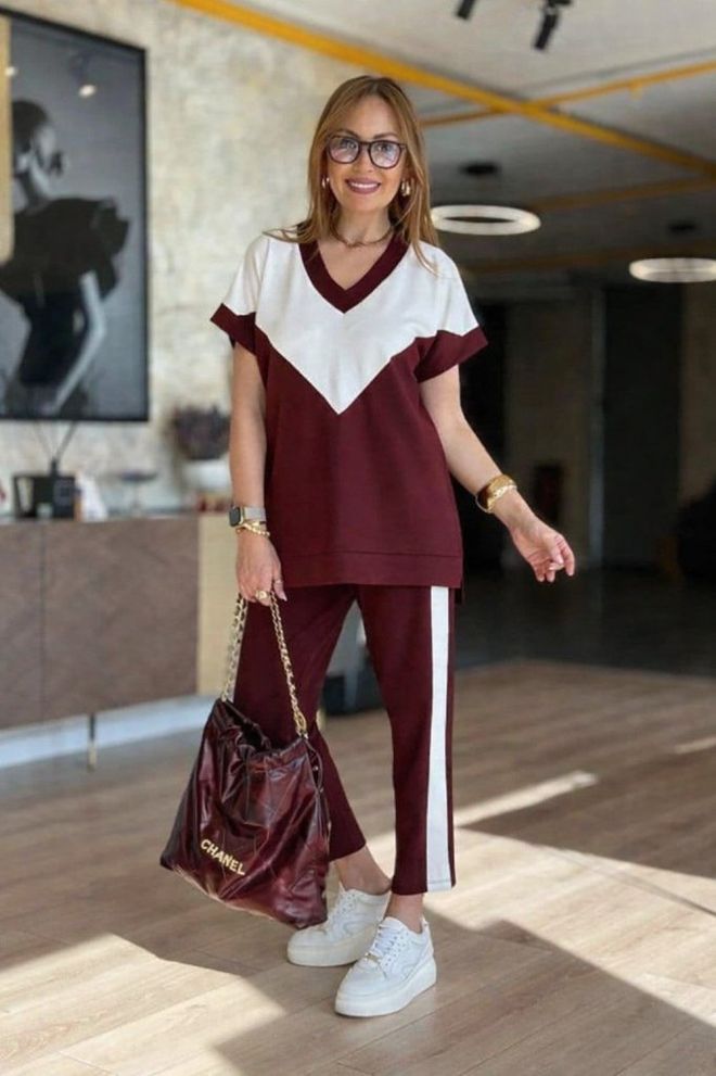 Janes Claret Red Casual Sport Suit With Cropped Tapered Pants Wholesale Clothing No Fabric
