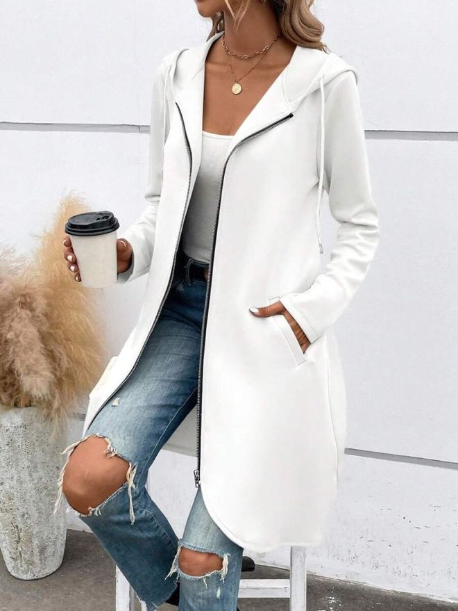 Janes Fermuarlı Beyaz Kapüşonlu Ceket Toptan Giyim Tesettür