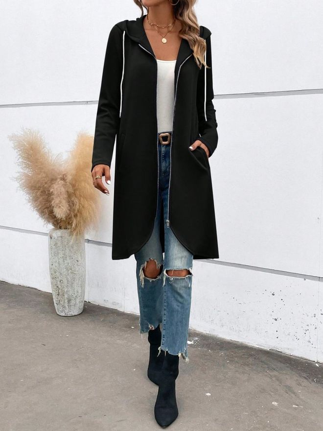 Janes Черно Ежедневен Улична Мода За Вятър Яке Дрехи на едро Свободно време