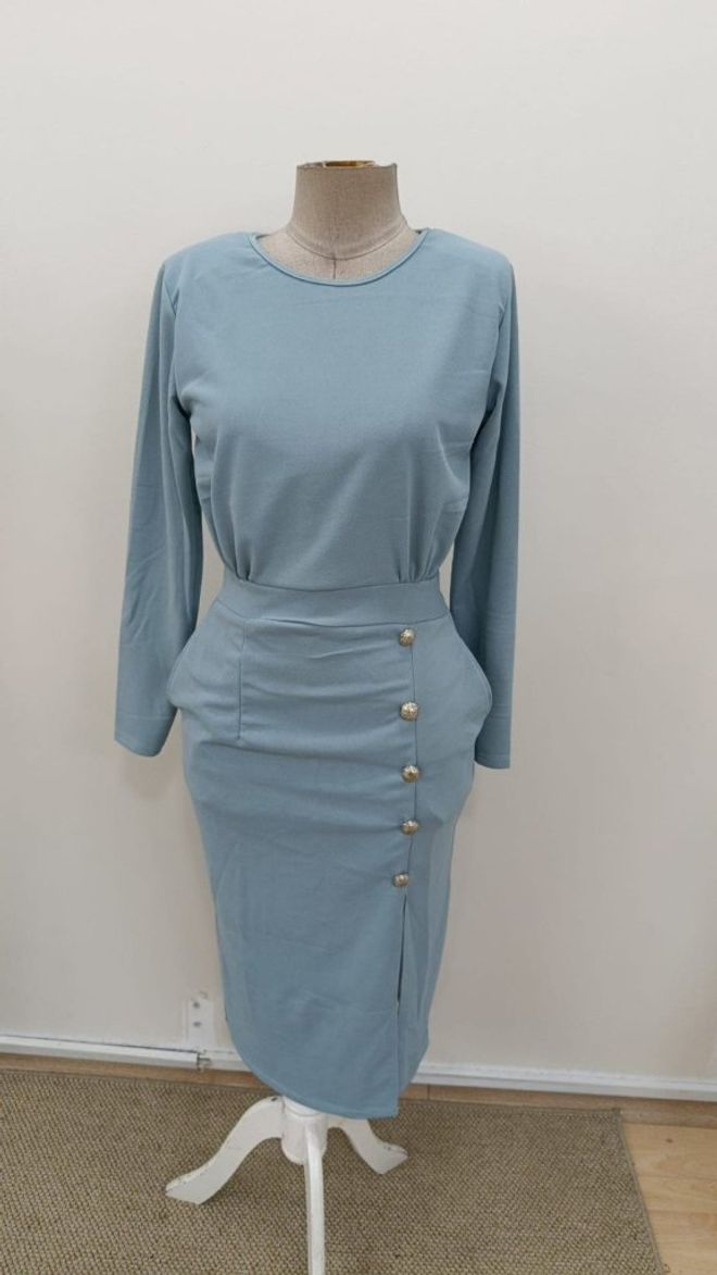 Janes Rochie Albastră Elegantă Formală Tip Sheath Lungime Midi Îmbrăcăminte cu ridicata Elegant