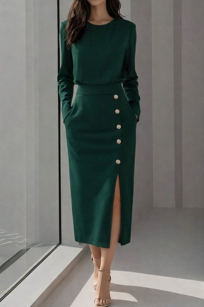 Janes Rochie Stil Scoică Verde Elegantă Cu Mâneci Lungi Îmbrăcăminte cu ridicata Formal