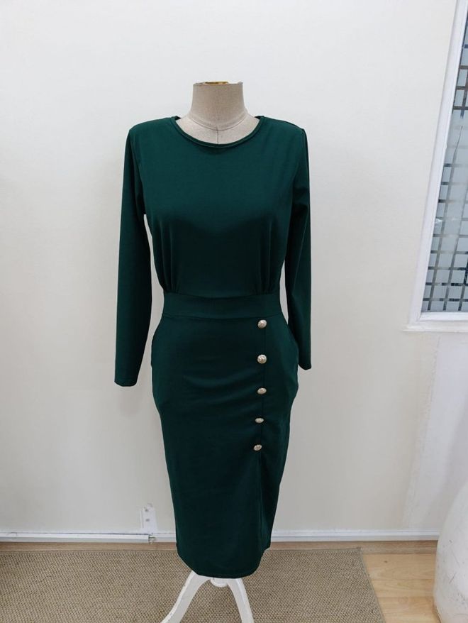 Janes Vestido Elegante Verde Bainha Com Mangas Compridas Roupas por atacado Elegante