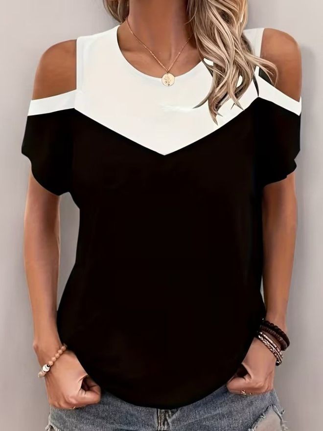 Janes Bluză Casual Neagră Cu Bloc De Culoare Îmbrăcăminte cu ridicata Casual