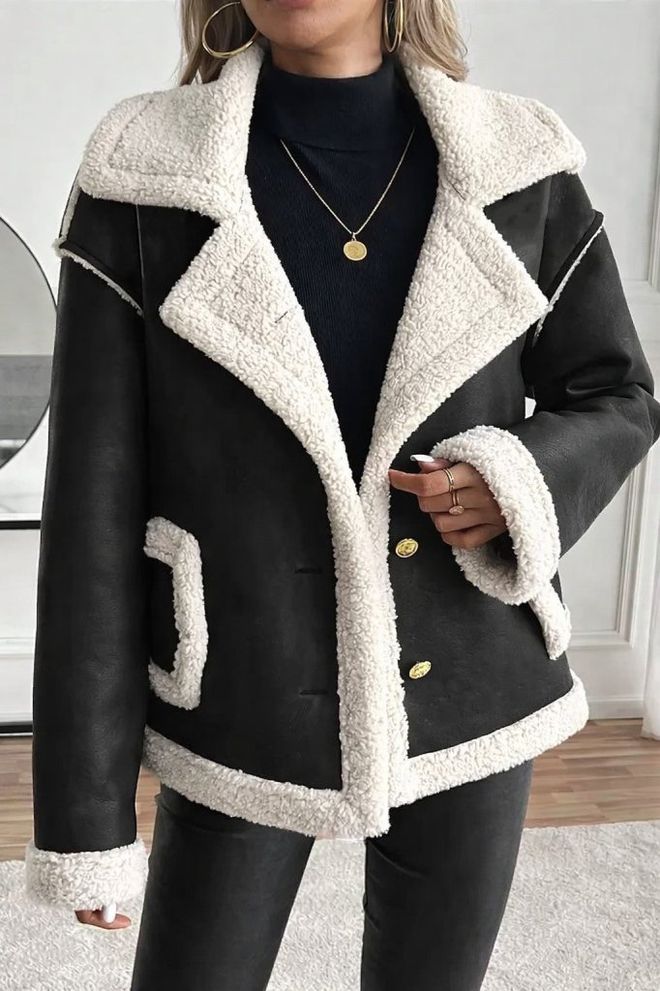 Janes Chaqueta Aviador Negra Con Cuello Con Muescas. Ropa al por mayor Casual