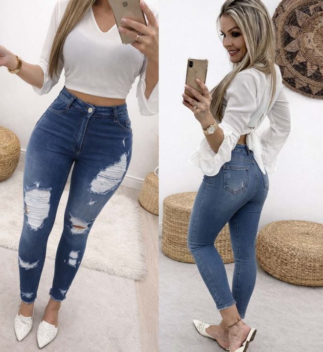 Janes Blue High Waist Tapered Skinny Pants Wholesale Clothing Casual