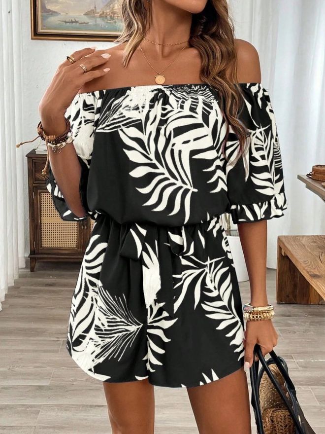 Janes Siyah Romper Şort Tulum Fırfırlı 3/4 Kollu Toptan Giyim Gündelik