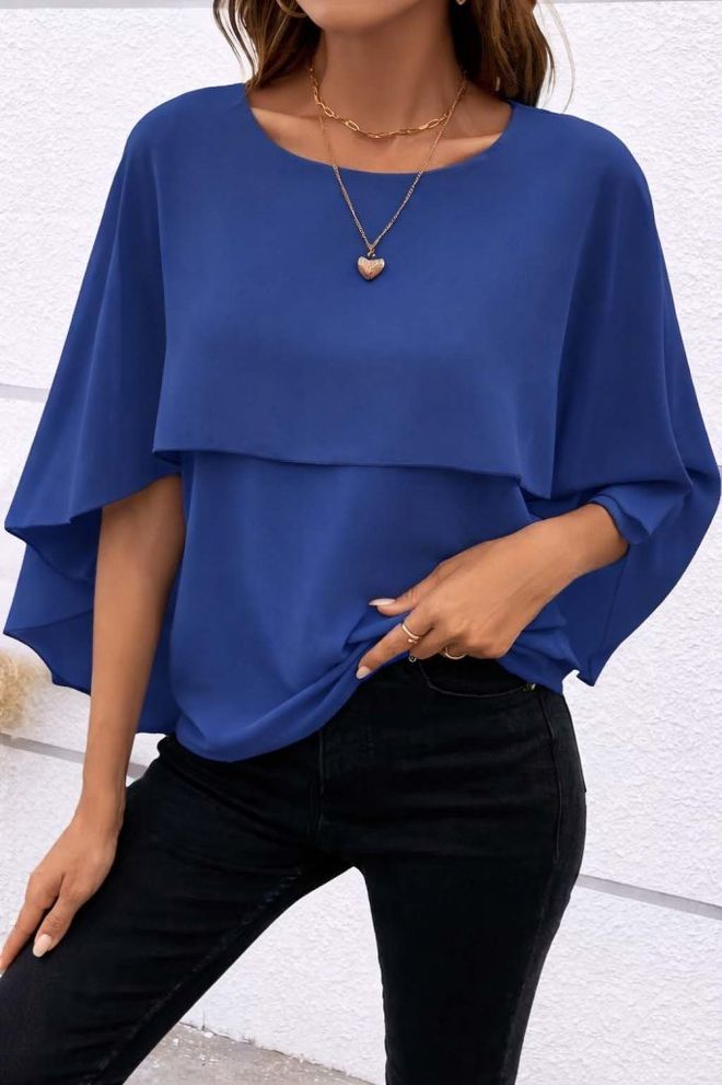 Janes Μπλε Κομψή Μπλούζα Με Μανίκια Κάπα 3/4 Χονδρικό εμπόριο ενδυμάτων Casual