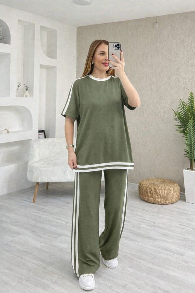 Janes Green Oversized Fit Casual Sport Streetwear Suit Wholesale Clothing Casual