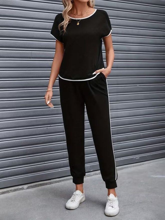 Janes Black Casual Sport Suit With Jogger Pants Wholesale Clothing Lounge