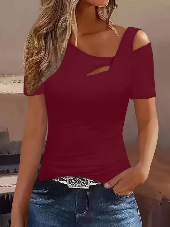 Janes Блузка Бордовая Слим Фит С Вырезом На Одно Плечо Оптовая продажа одежды Повседневный