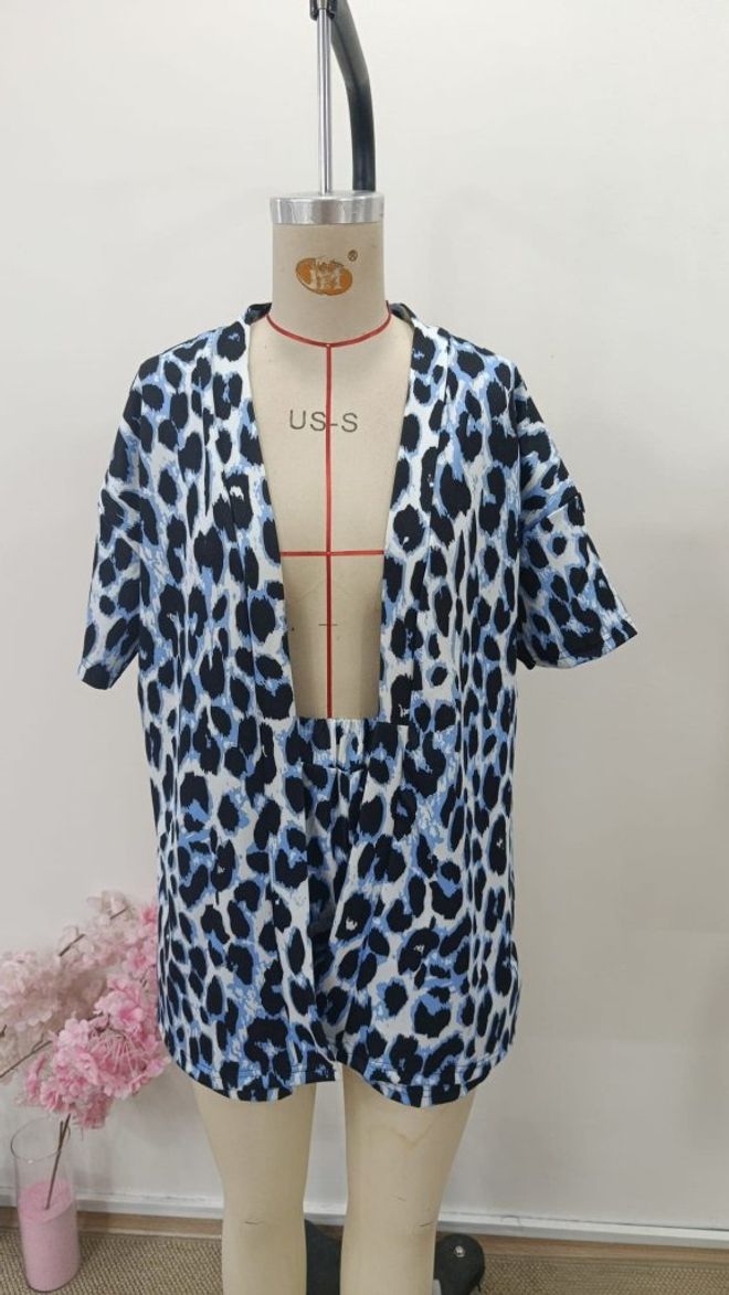Janes Blue Casual Animal Print Half Sleeve Suit Wholesale Clothing 5
