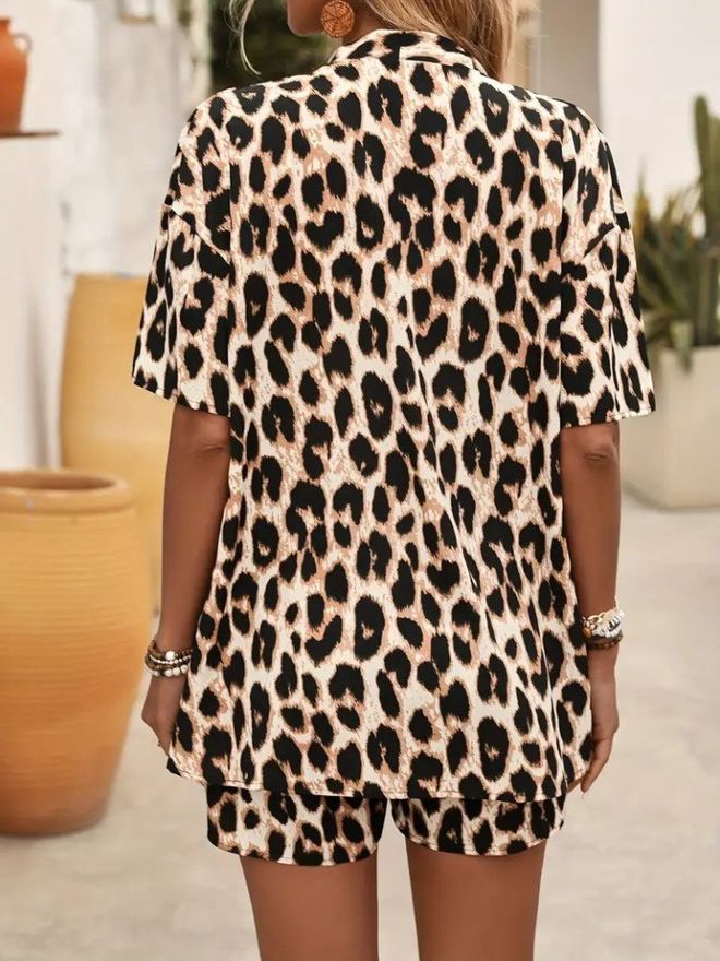 Janes Set Crna Leopard Uzorak Ležerni Veleprodaja odjeće Proljeće