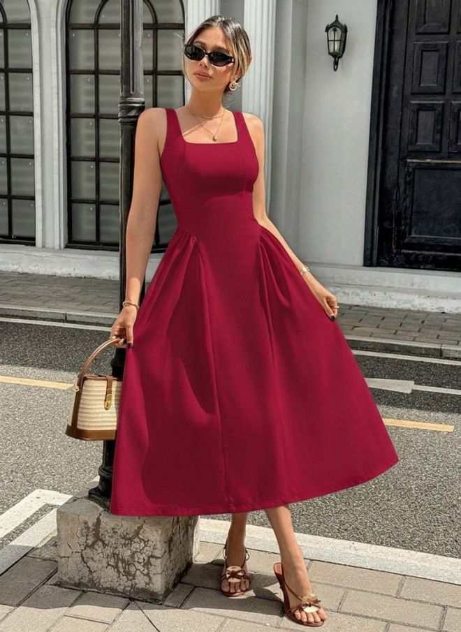 Janes Vestido Rojo Clarete A Línea Elegante Sin Mangas Ropa al por mayor Casual