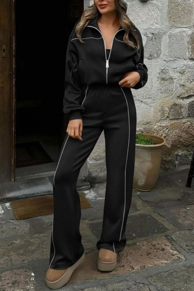 Janes Black Sport Casual Streetwear Suit Wholesale Clothing Casual