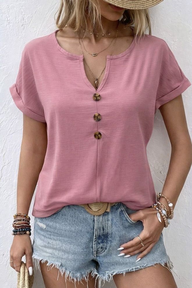 Janes Розовая Повседневная Блузка Бохо С Рукавами колпачками Оптовая продажа одежды Повседневный