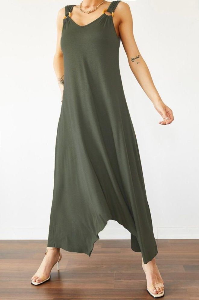 Janes Vestido Verde Línea A Sin Mangas Con Escote En V Y Largo Midi Ropa al por mayor Modesto