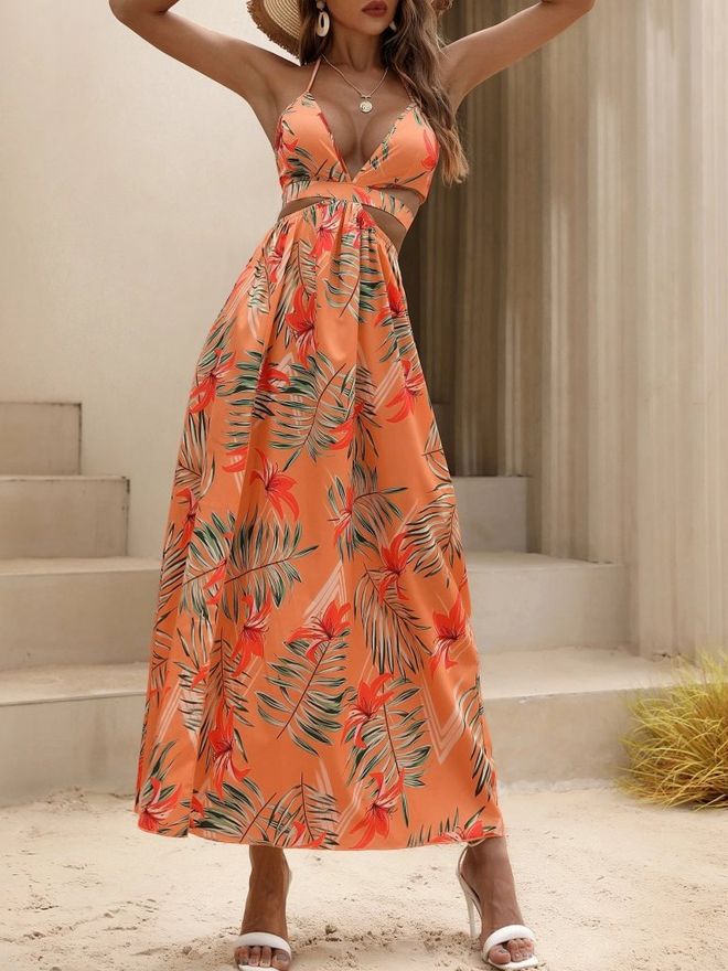 Janes Seksowna Pomarańczowa Sukienka Z Wycięciami Długa Do Podłogi Hurtowa sprzedaż odzieży 1