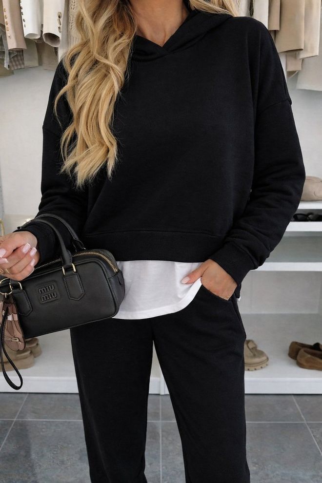 Janes Zwart Casual Sport Streetwear Set Groothandel Kleding 1