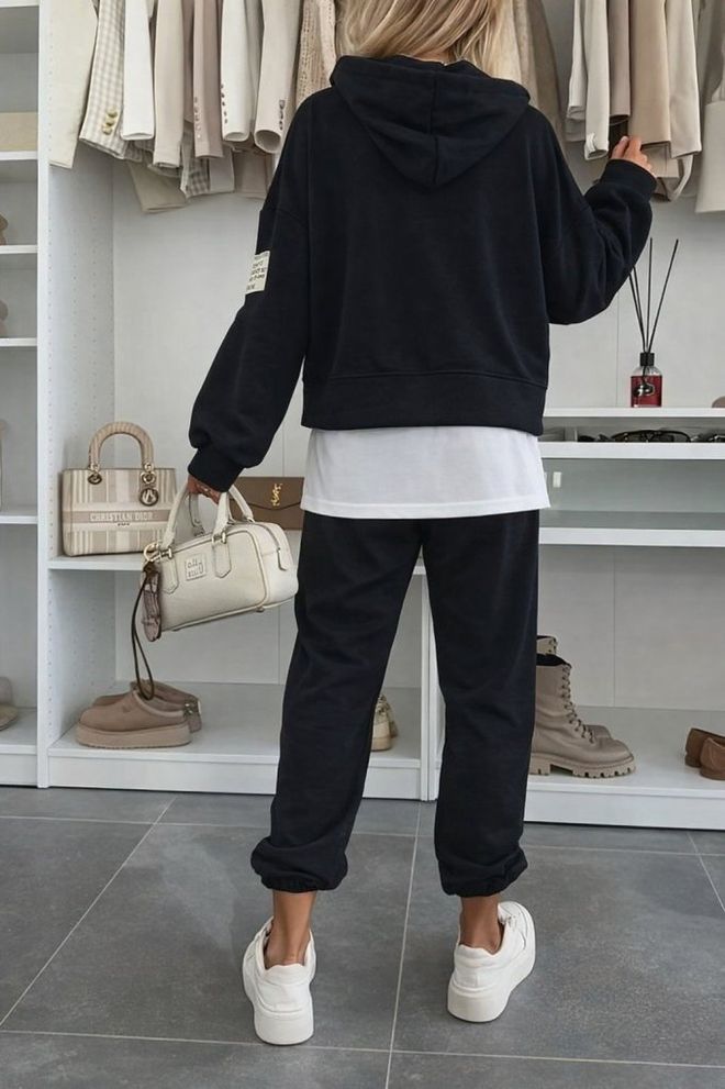 Janes Zwart Casual Sport Streetwear Set Groothandel Kleding Lente