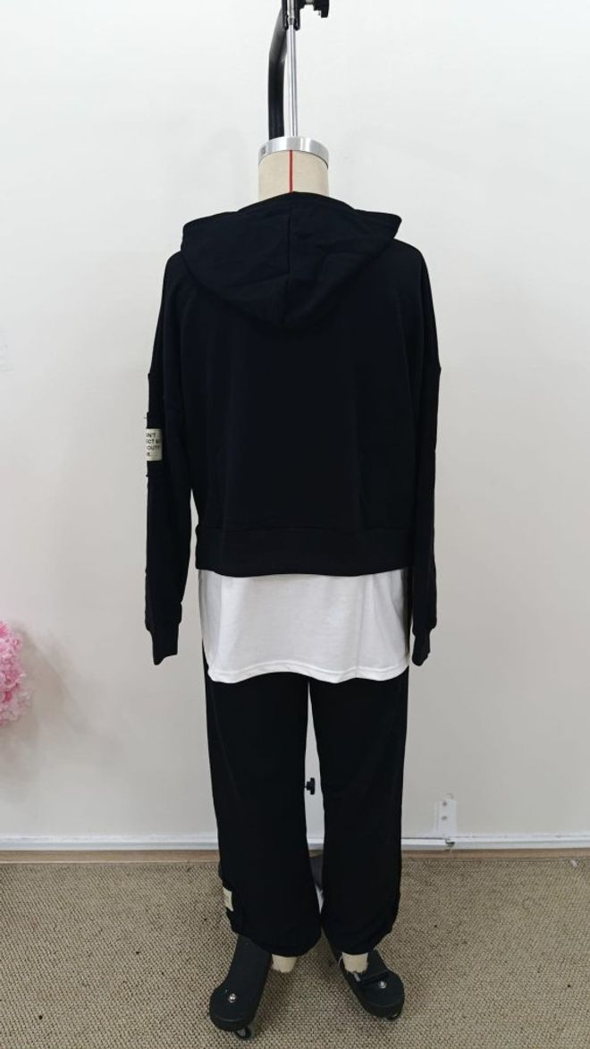 Janes Zwart Casual Sport Streetwear Set Groothandel Kleding Werk