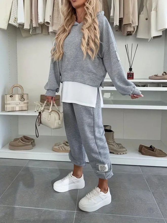 Janes Gri Gündelik Büyük Beden Bol Kesim Set Toptan Giyim Tesettür