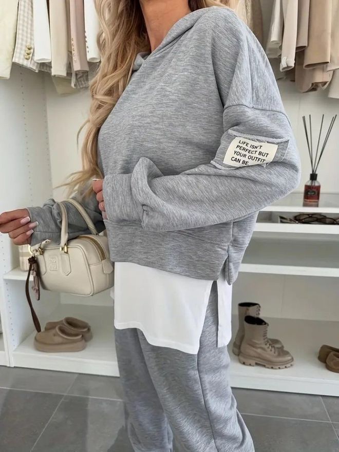 Janes Grijs Casual Plus Size Oversized Set Groothandel Kleding Lounge