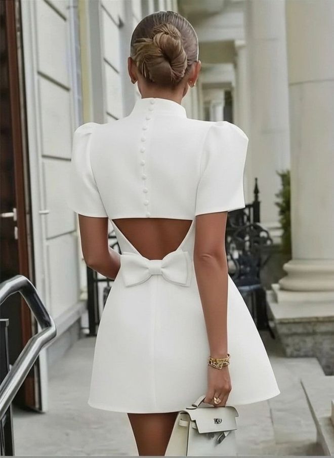 Janes Rochie Mini Elegantă Albă Tip A Cu Mâneci Volan Îmbrăcăminte cu ridicata Casual