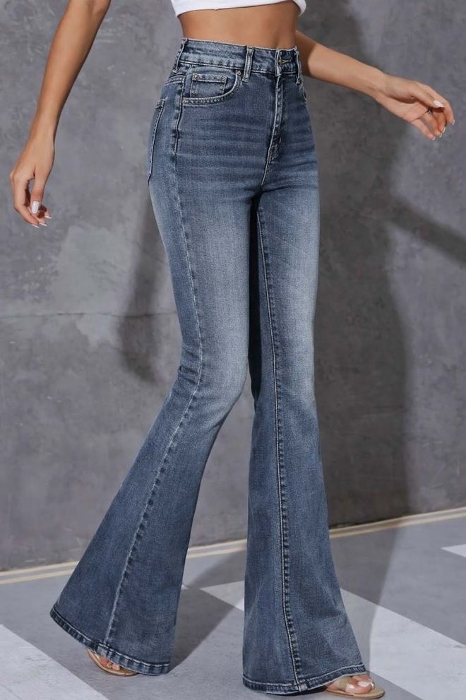 Janes Blue Retro Vintage Bootcut Pants Wholesale Clothing Casual