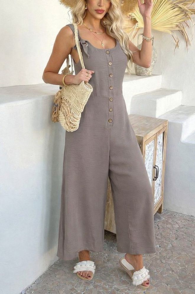 Janes Beige Casual Boho Jumpsuit Wholesale Clothing Casual