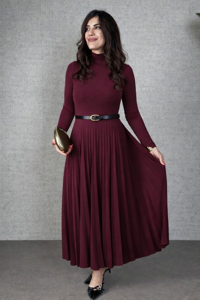Janes Robe Maxi Coupe Cintrée Rouge Bordeaux Vêtements en gros Modeste