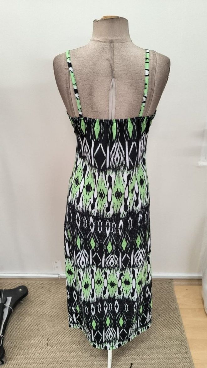 Janes فستان أخضر بوهو كاجوال انزلاقي بنمط هندسي ملابس بالجملة صالة