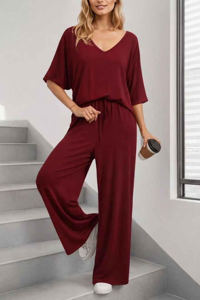 Janes Set Bordeauxrood Casual Elegant Groothandel Kleding 1