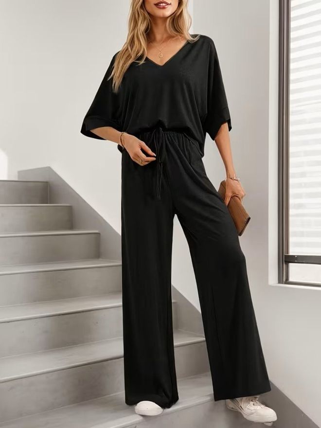 Janes Set Crna Ležerni Oversized Palazzo S Vezicom Veleprodaja odjeće Ležerni