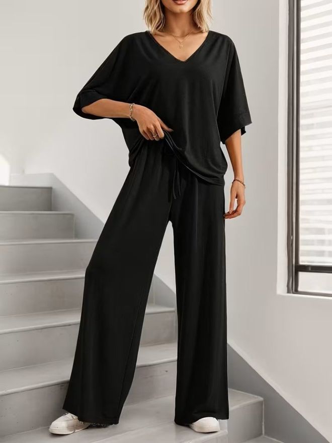 Janes Set Crna Ležerni Oversized Palazzo S Vezicom Veleprodaja odjeće Lounge