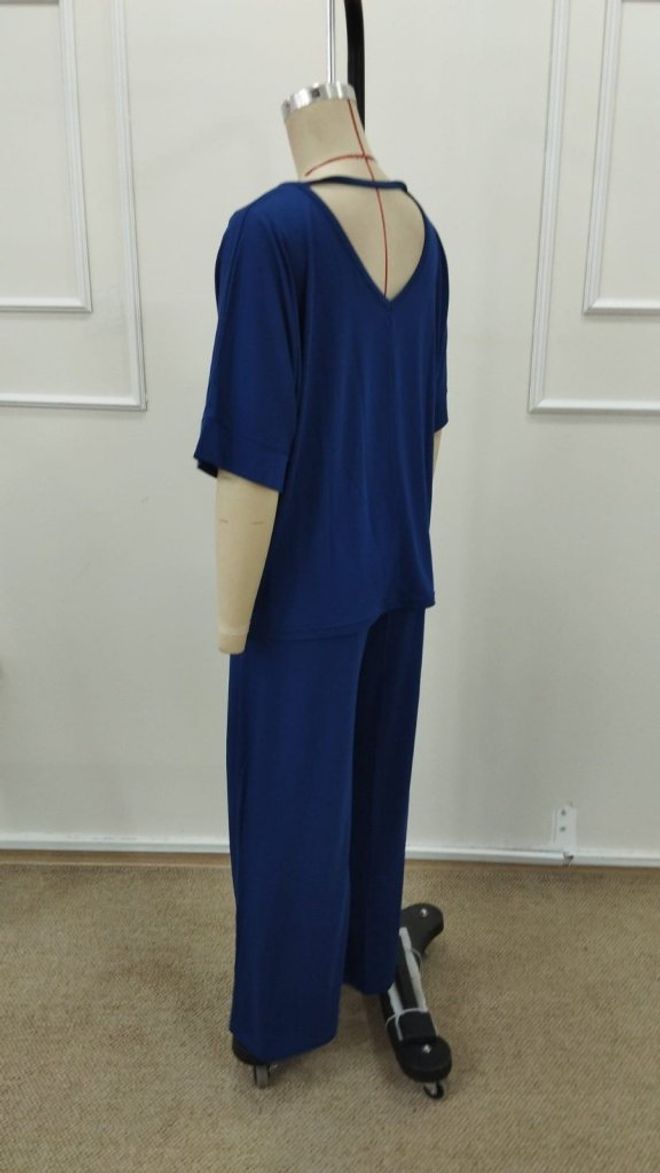 Janes Blauwe Casual Bescheiden Set Met Palazzo Broek Groothandel Kleding Casual